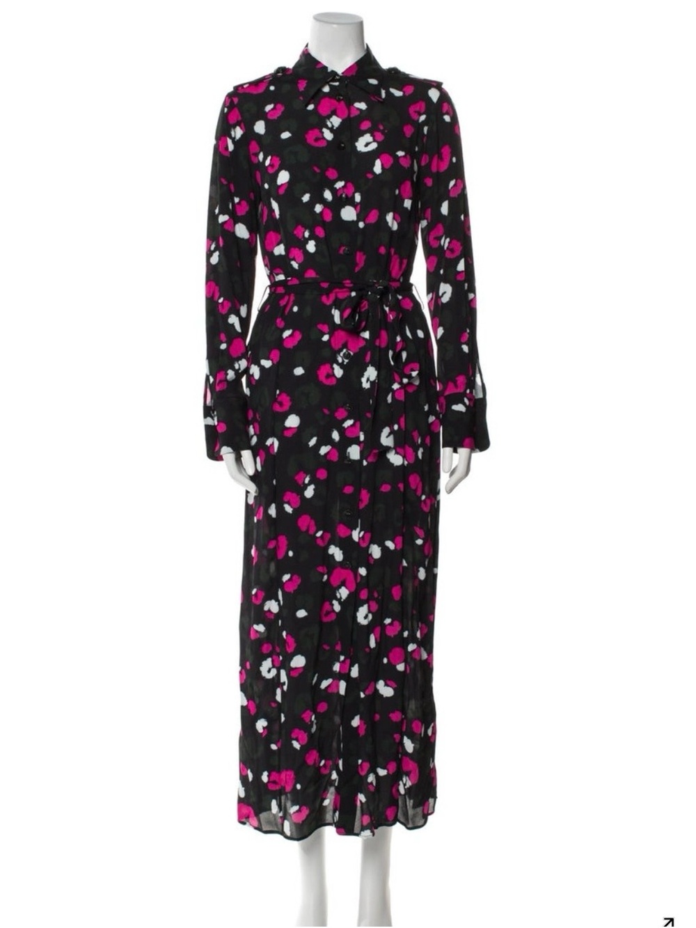 DUNDAS Black & Fuchsia Printed Long Sleeve Maxi Dress